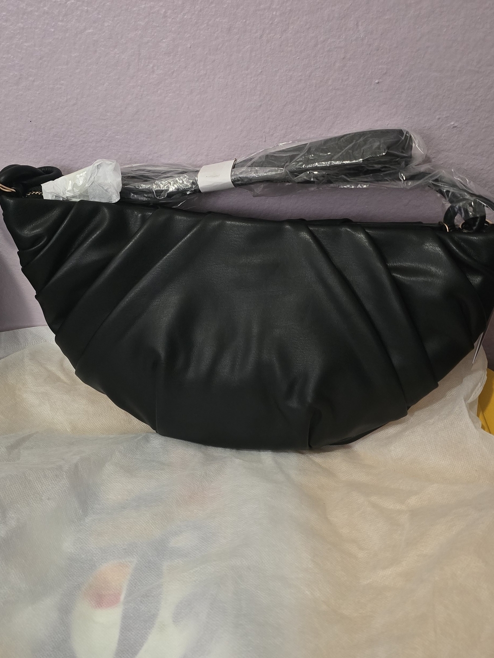 Black Ruched Crescent Shoulder Bag